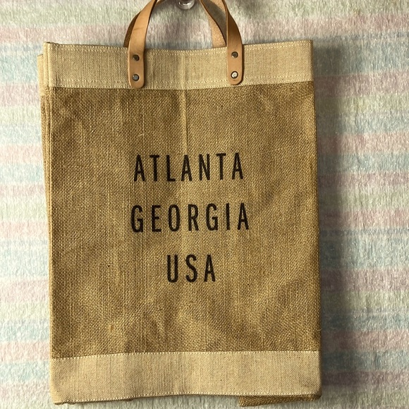 Jute Fiber Market Tote Bag Atlanta GA Shopping Bag Overnight Weekend Carry All - Picture 1 of 8